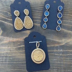 14k Gold Set, Reversible Druzzy earrings & pendant